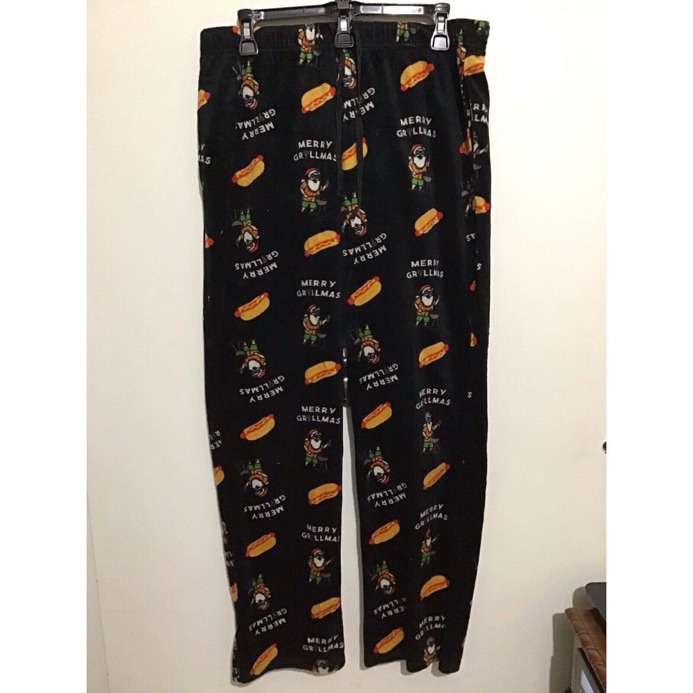 Mens‎ Black Merry Grillmas Microfleece Sleep Pants Lounge Pant Pajama Bottoms M